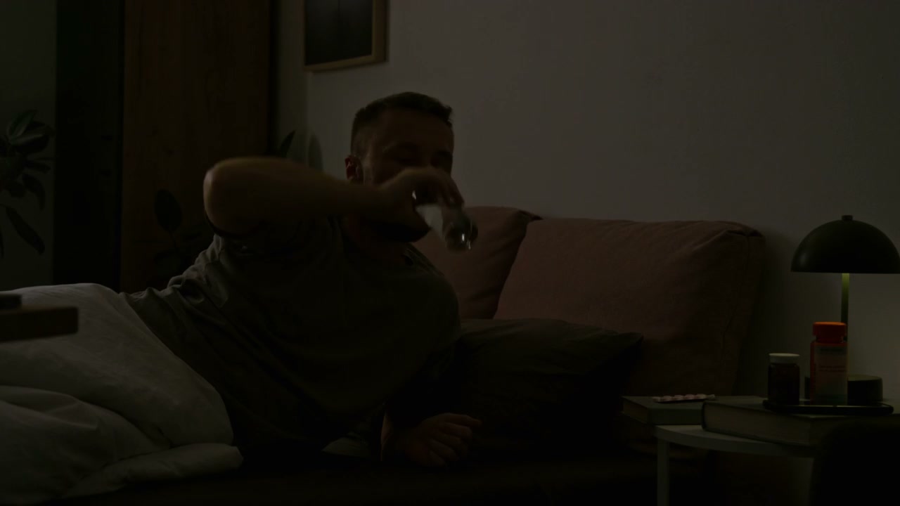 Time Lapse of Man With Insomnia Taking Medication