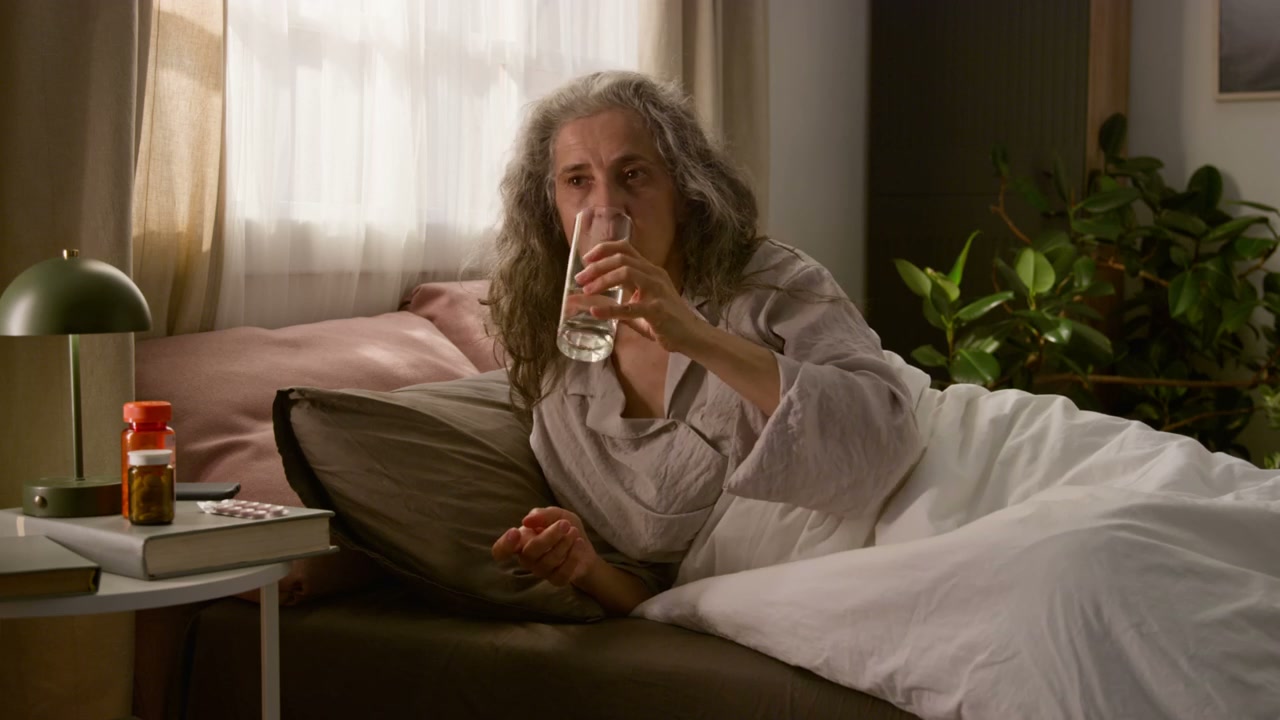 Time-Lapse of Elderly Woman's Morning Routine in Bed