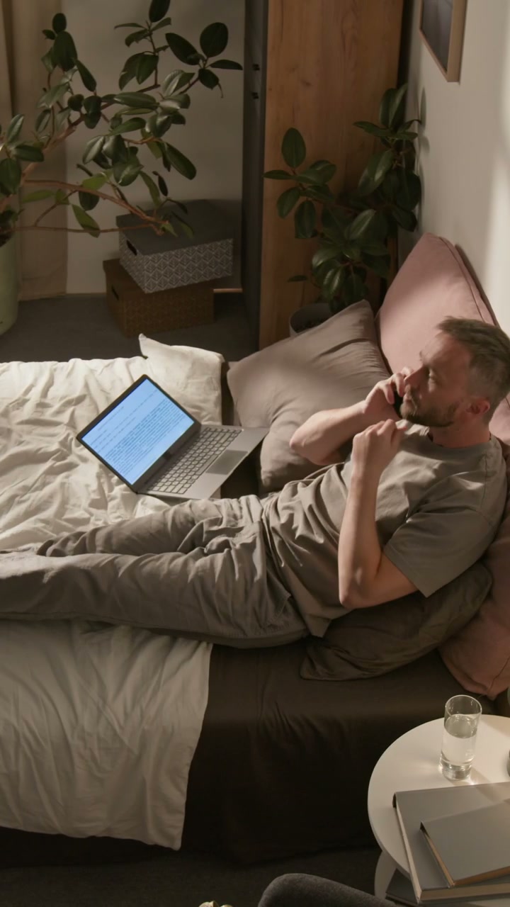 Man's Daily Routine in Bed Time-Lapse