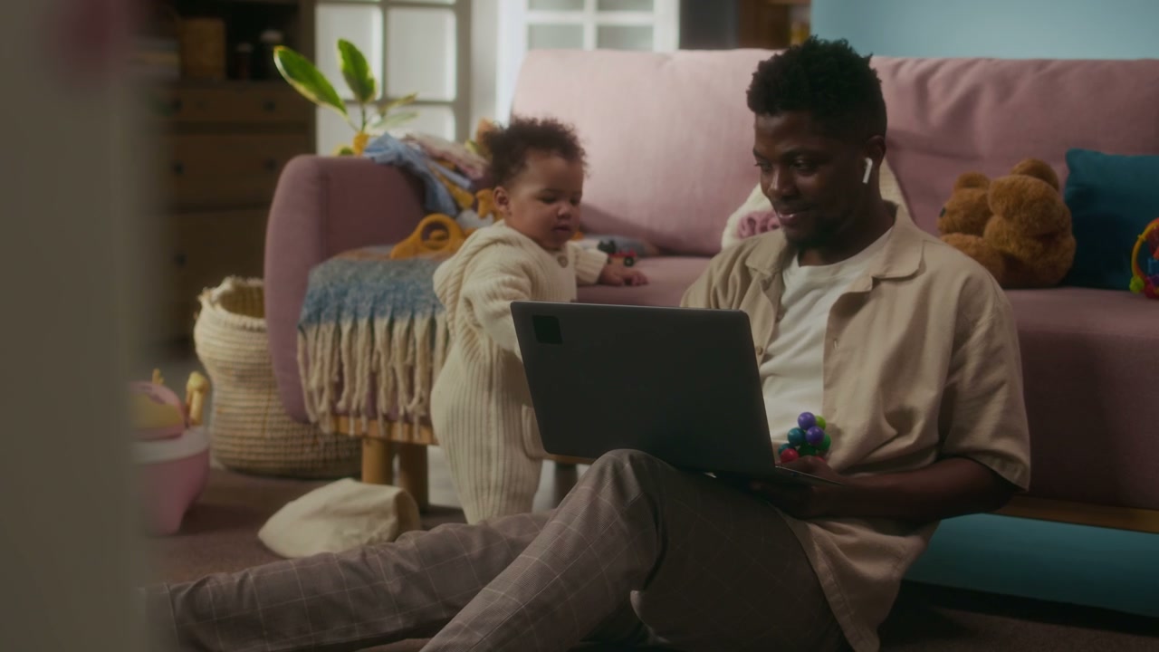 Father Working Remote with Toddler at Home