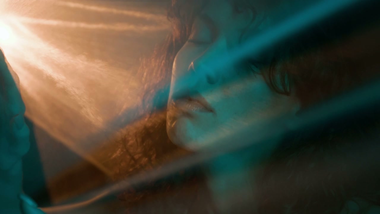 Woman Behind Fabric with Artistic Light Flares