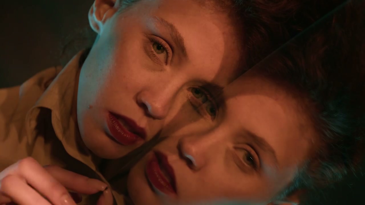 Intense Woman Portrait With Glass Reflection