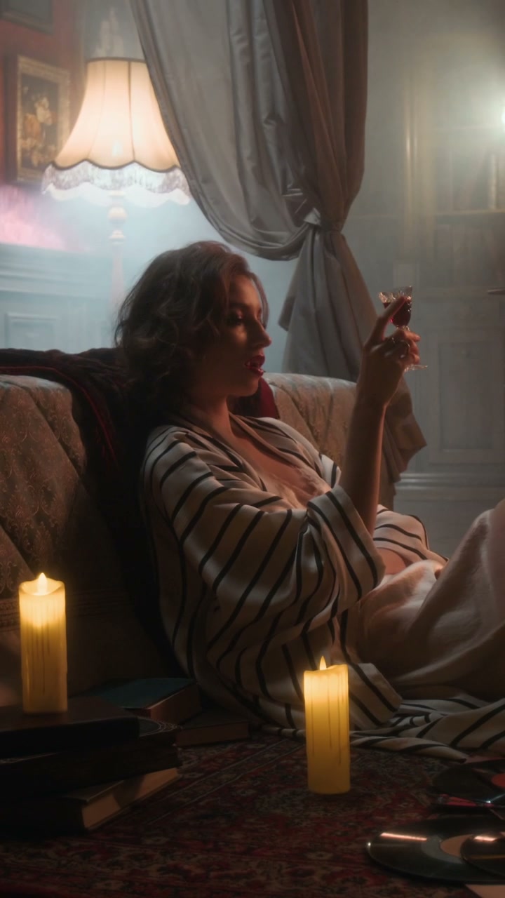 Vampire Woman Drinking in Gothic Room