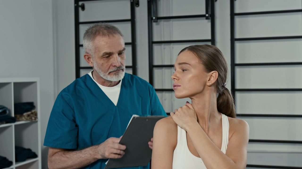 Physiotherapist Examines Patient's Neck