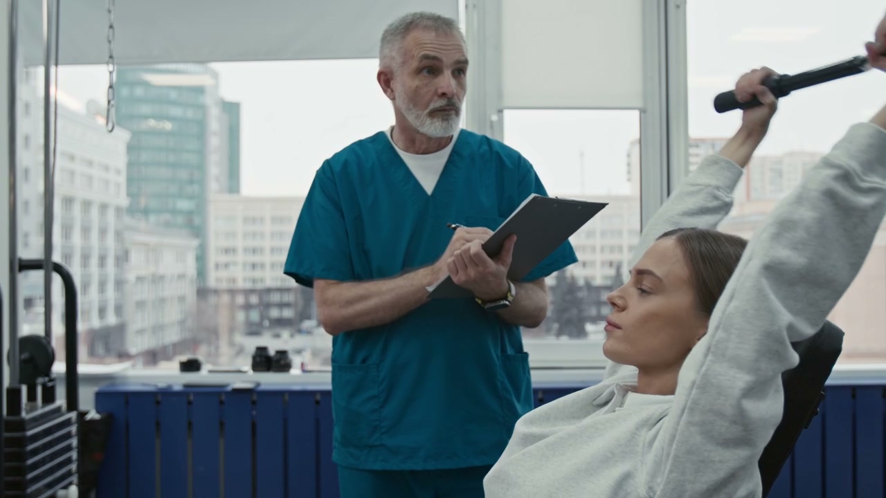 Woman Doing Rehabilitation Exercises with Therapist