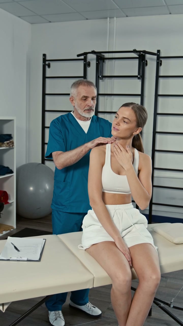 Physiotherapist Examines Woman's Neck