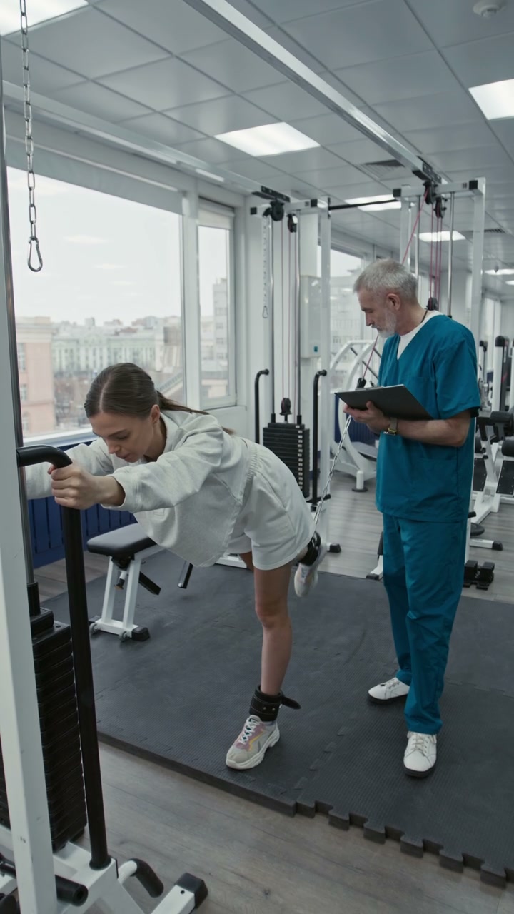 Young Woman Doing Leg Rehabilitation with Doctor