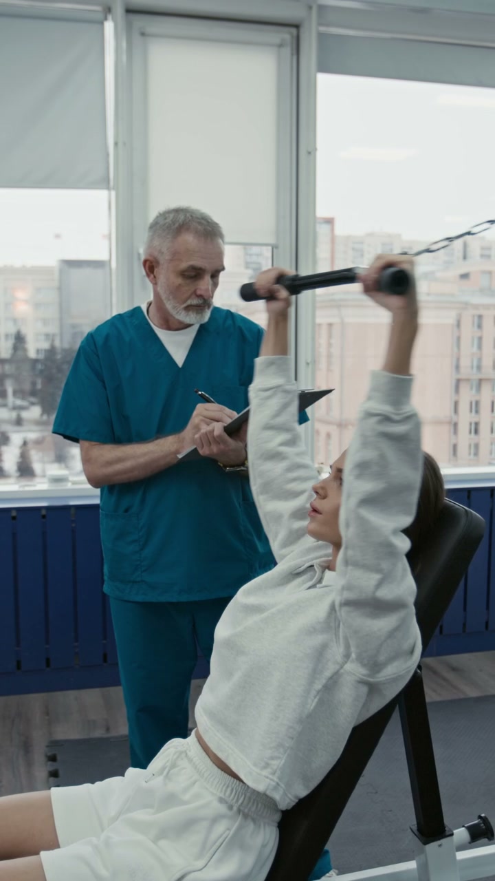 Woman Doing Arm Exercises in Rehabilitation