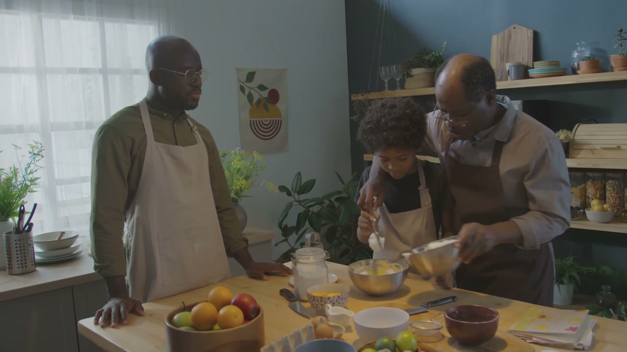 Three Generations Baking in Kitchen