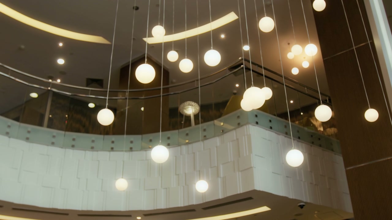Spherical Pendant Lights in Hotel Lobby