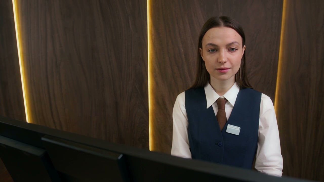 Hotel Receptionist Looking at Camera