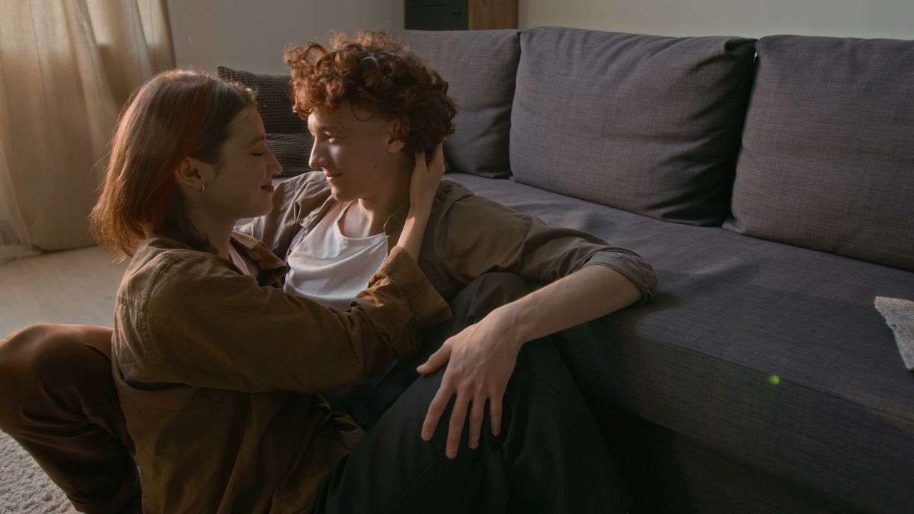 Romantic Couple Embracing at Home