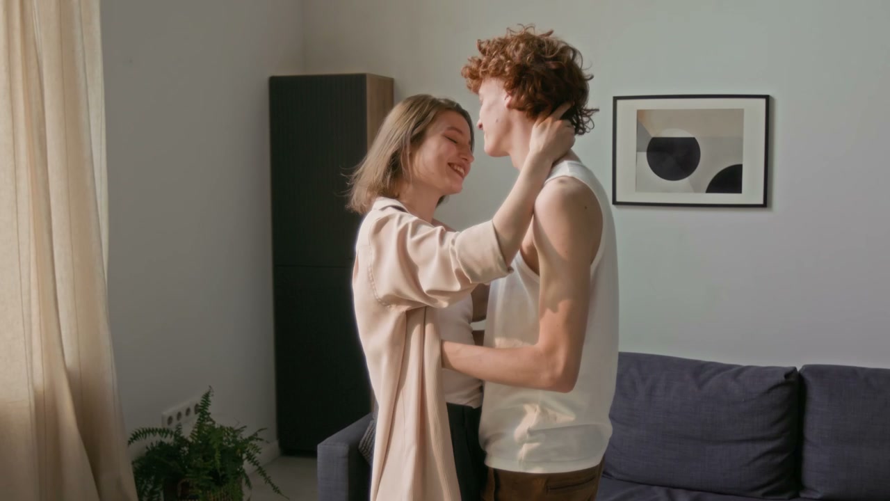 Romantic Couple Dancing in Living Room