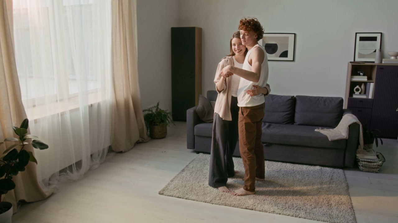 Romantic Couple Dancing in Living Room