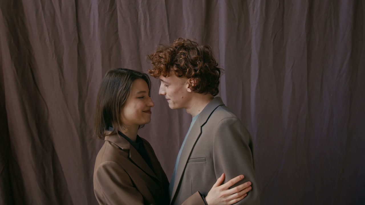 Romantic Couple Embracing in Studio