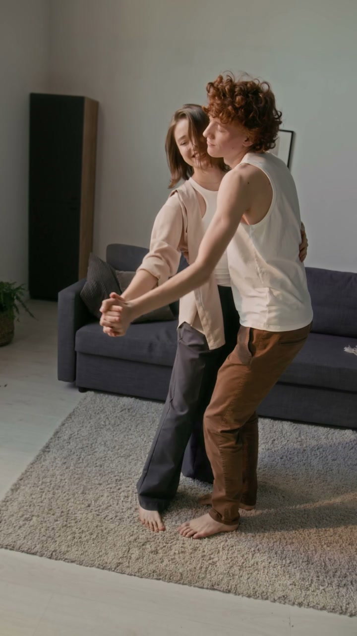 Romantic Couple Slow Dancing at Home