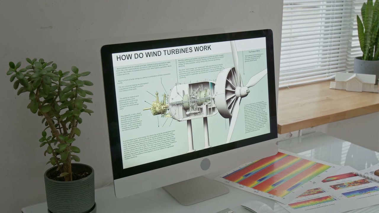 Computer Displaying Wind Turbine Diagram