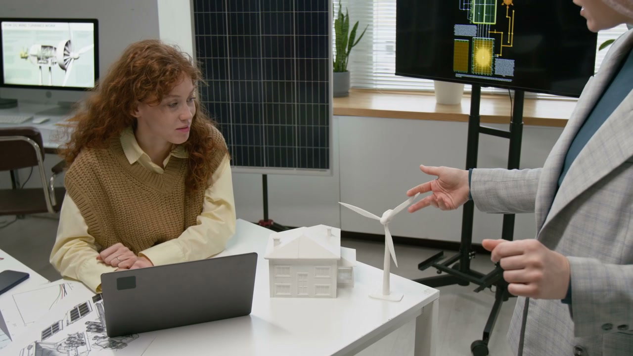 Women Discussing Renewable Energy Project in Office