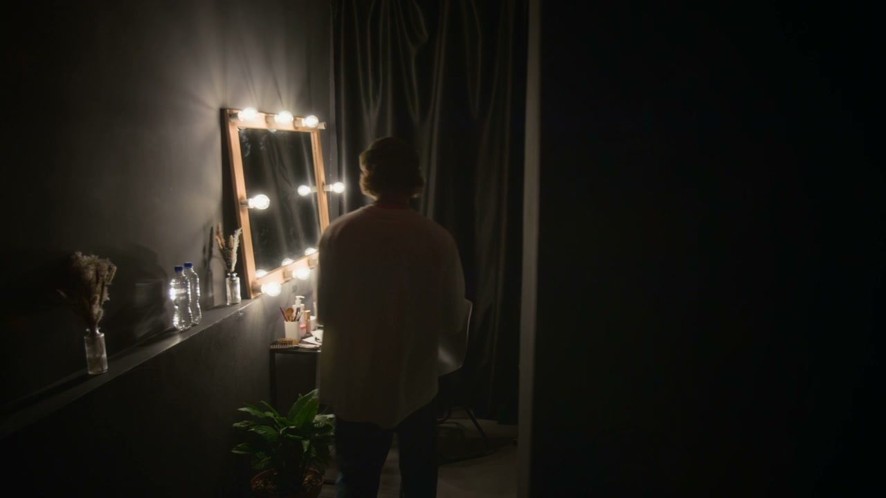 Comedian Prepares Backstage in Dressing Room
