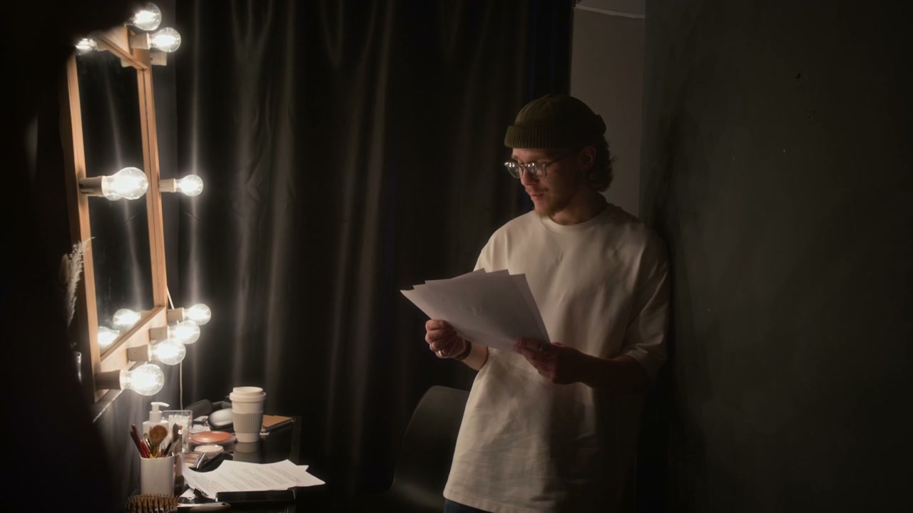 Comedian Rehearsing Backstage