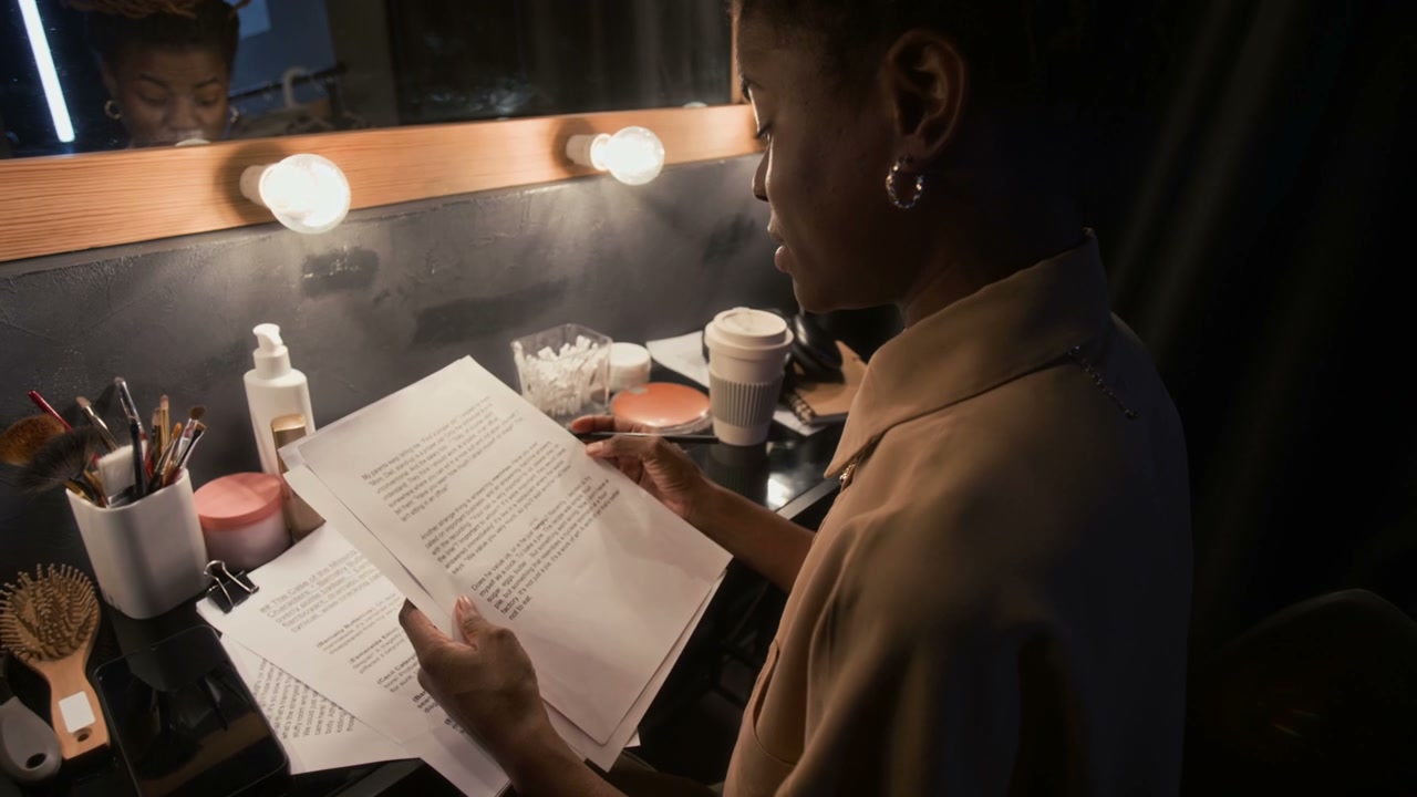 Comedian Rehearsing Script Backstage