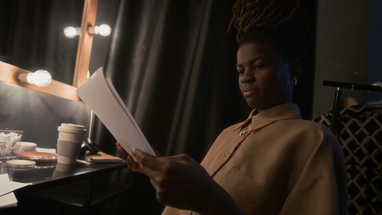 Comedian Rehearsing Script Backstage
