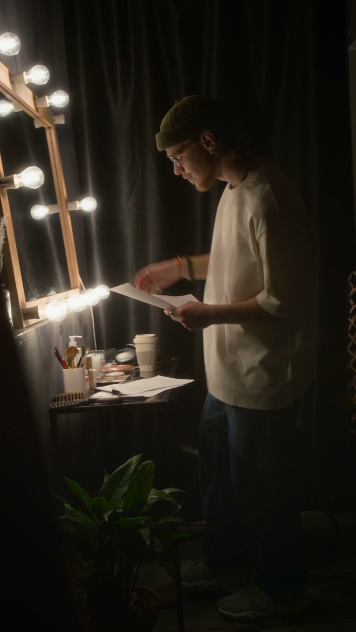 Comedian Reviewing Script Backstage
