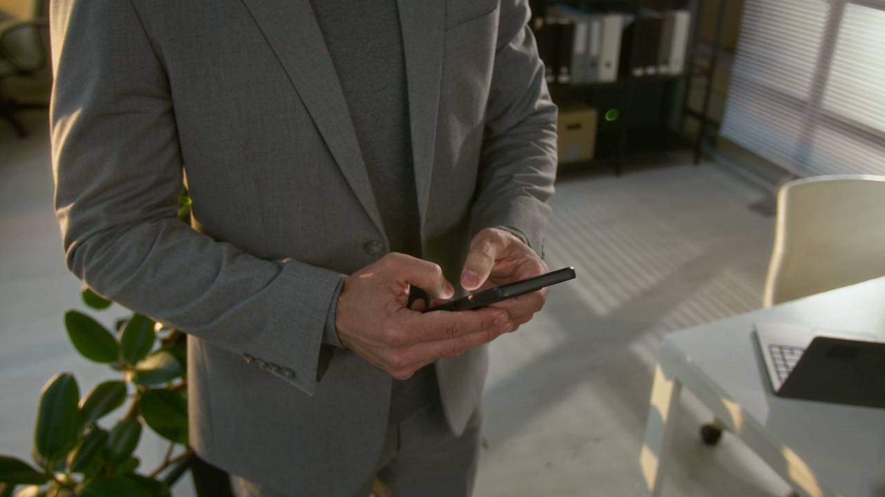 Business Person Using Smartphone in Office