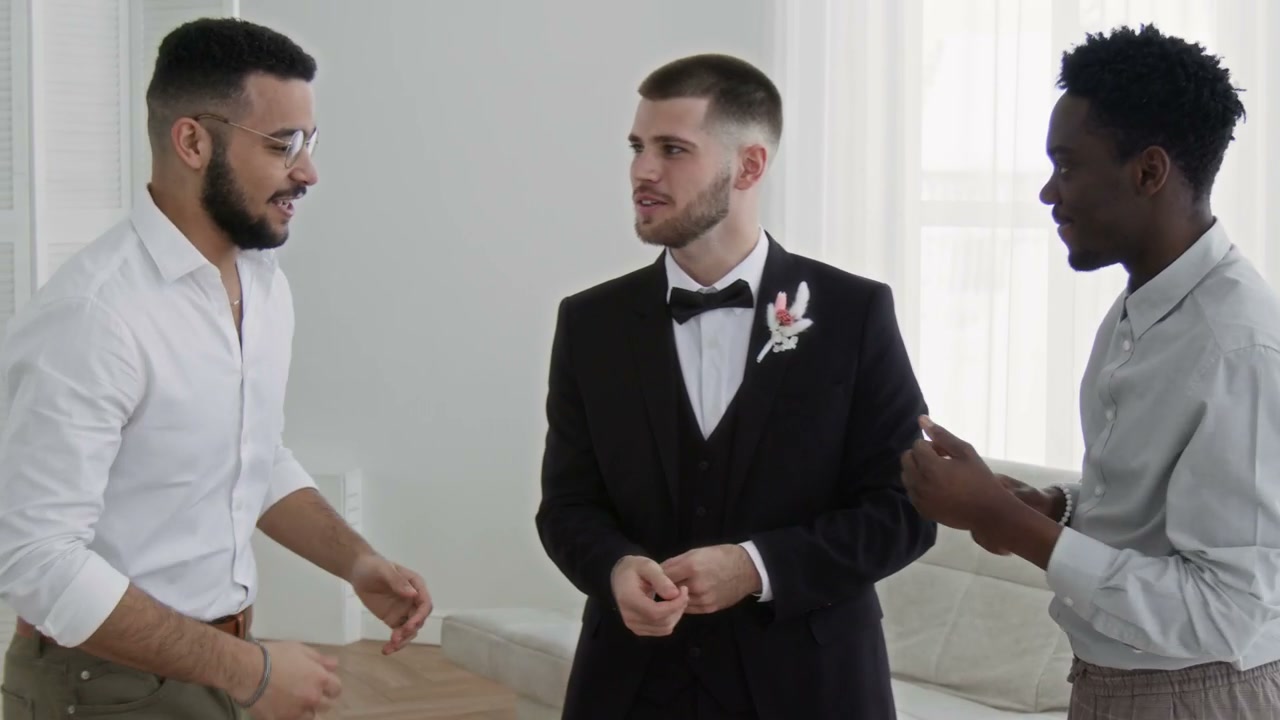Groom and Groomsmen Celebrating Wedding Day