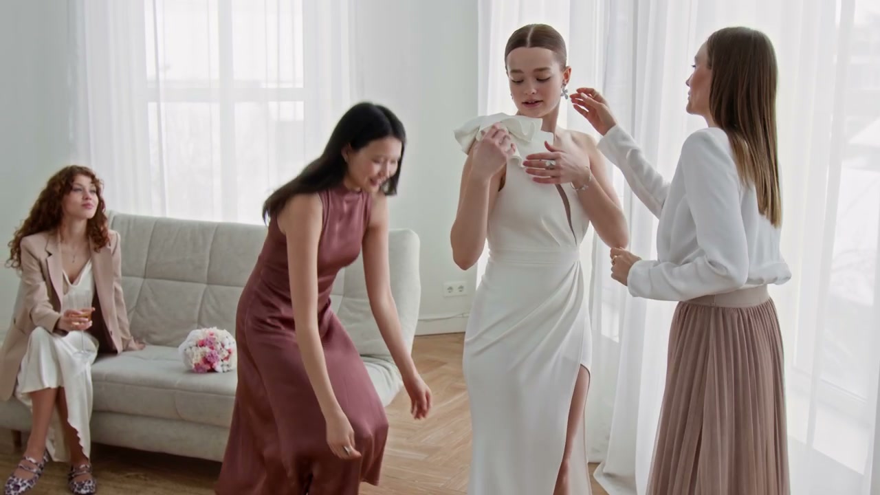 Bride Prepares for Wedding with Friends