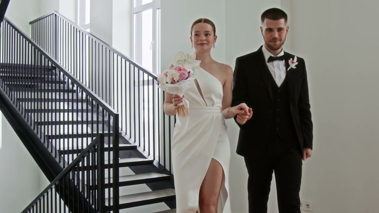 Happy Newlyweds Meeting at Wedding