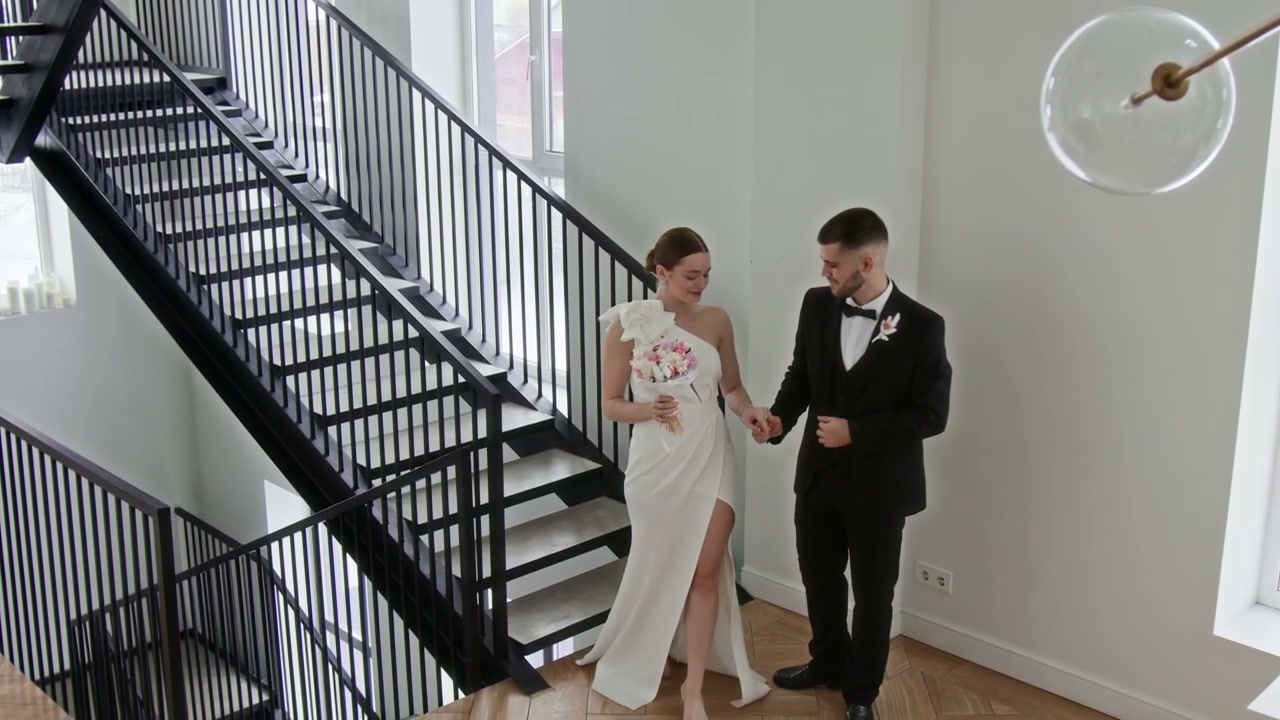 Wedding Couple First Look on Stairs