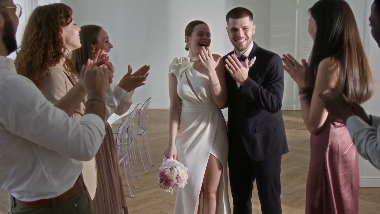 Bride and Groom Celebrate with Guests
