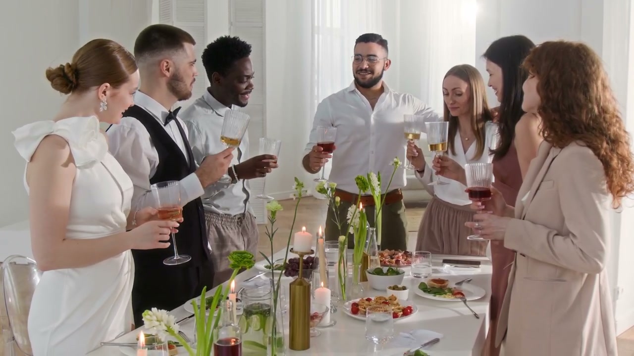 Friends Toasting Glasses at Wedding Celebration
