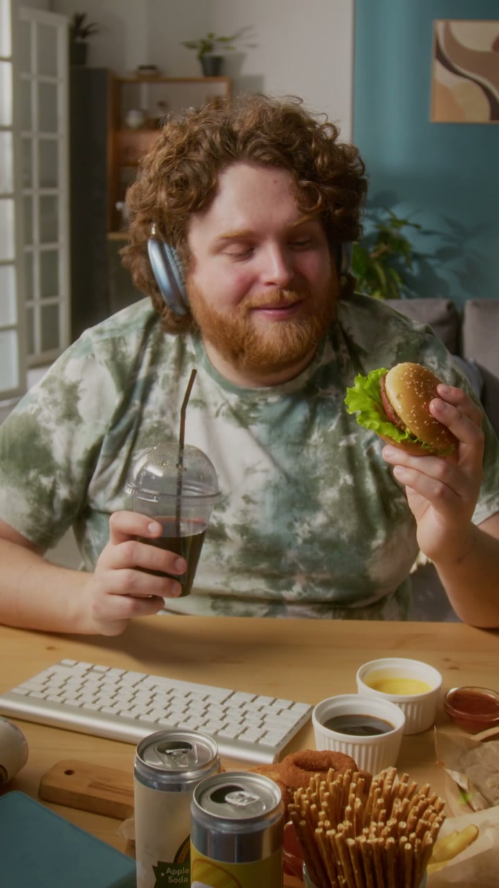 Man Enjoying Fast Food at Home
