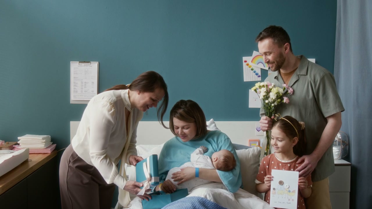 Family Visit to New Mother and Newborn in Hospital
