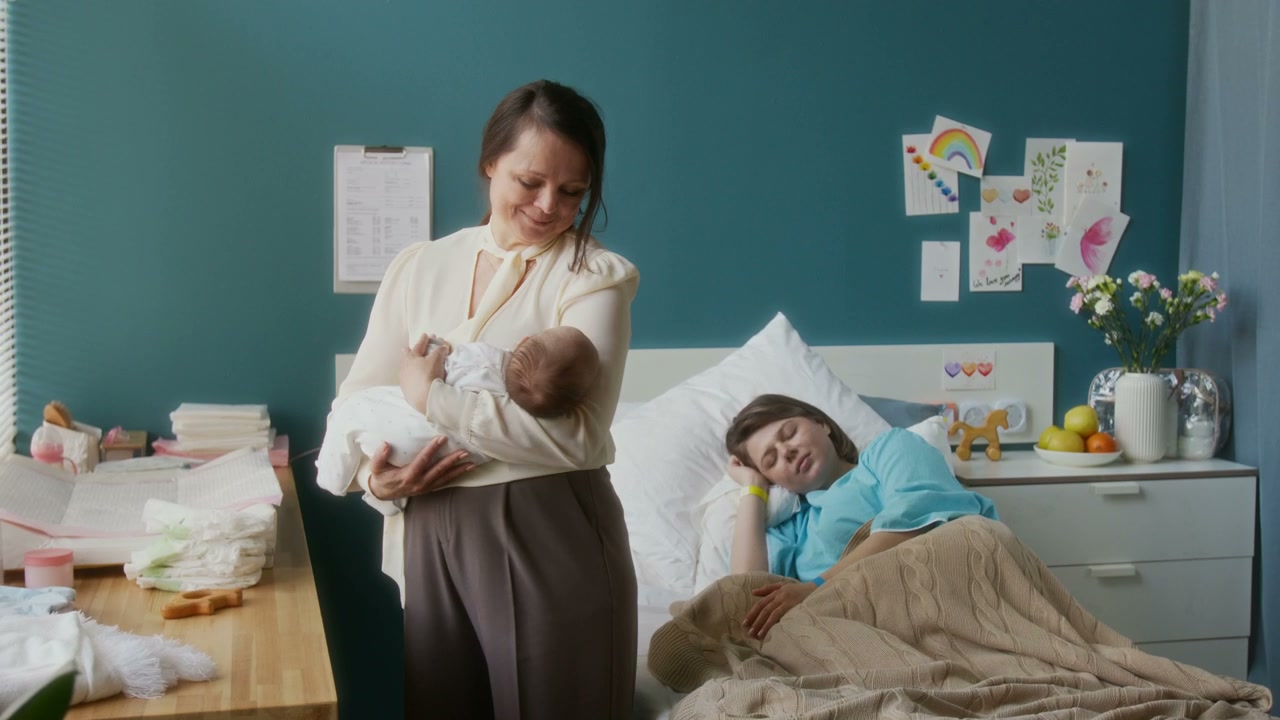 Family Visit with Newborn Baby in Hospital