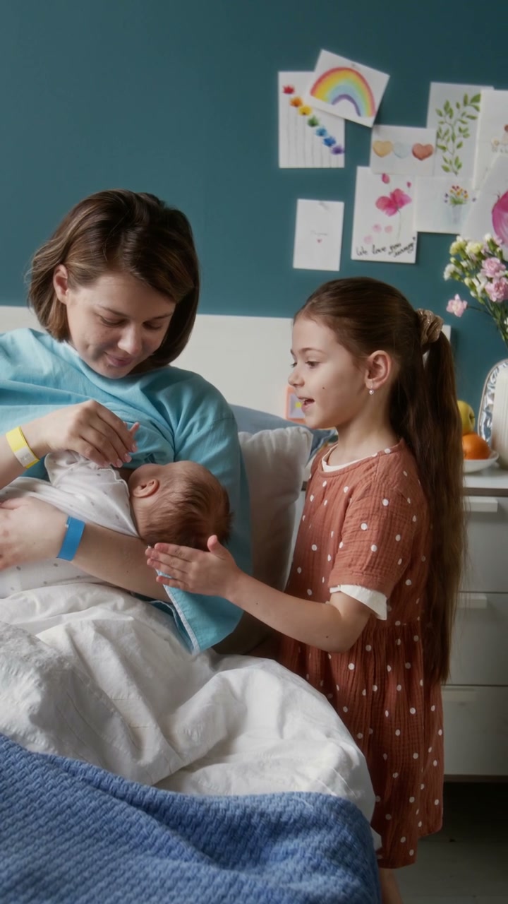 Mother and Daughter Bonding with Newborn