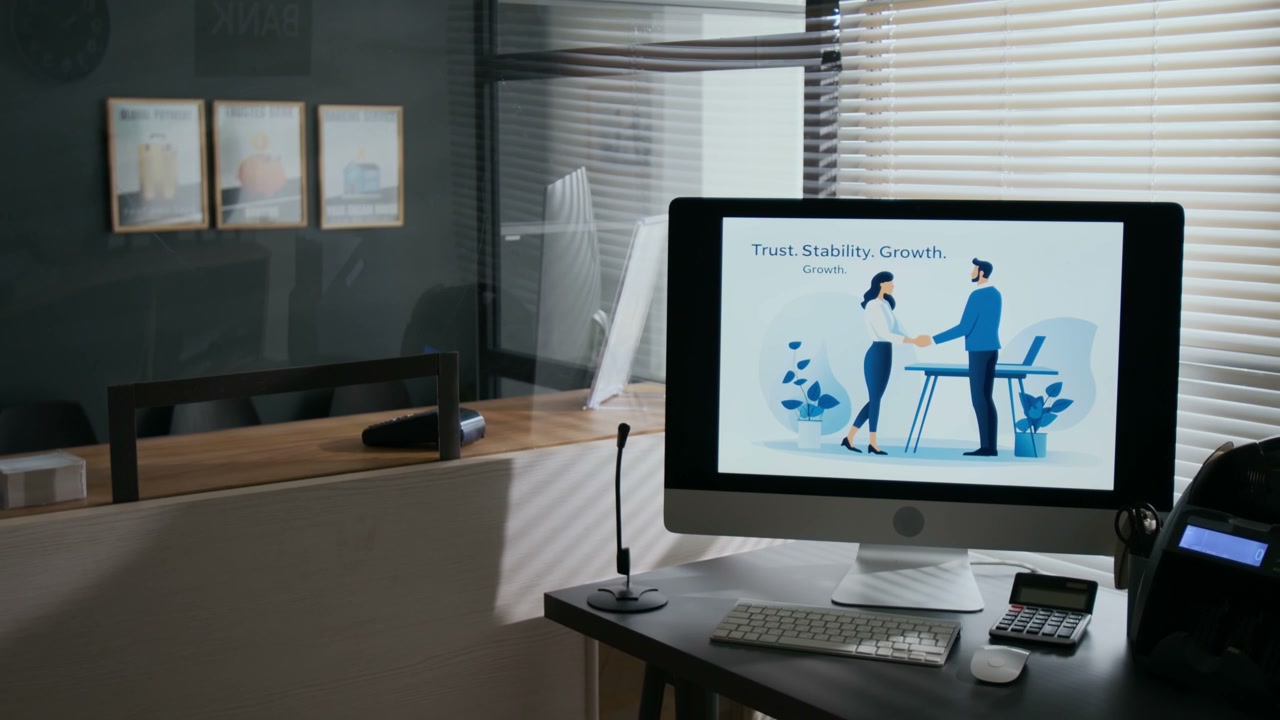 Bank Desk Computer with Business Animation