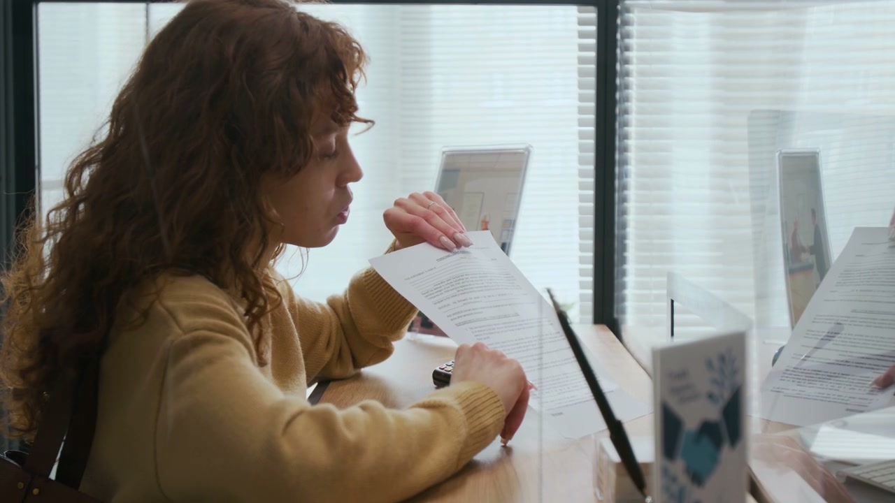 Customer Discussing Documents at Bank Counter