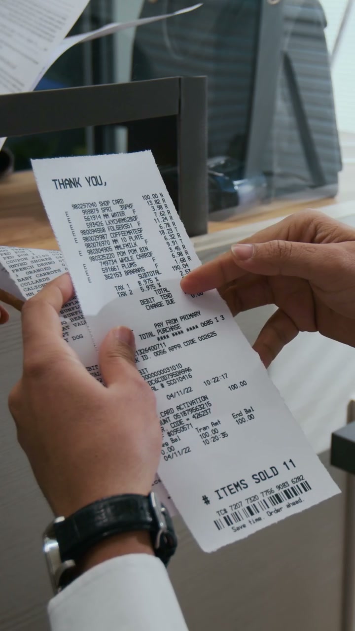 Hands Reviewing Receipts at Service Counter