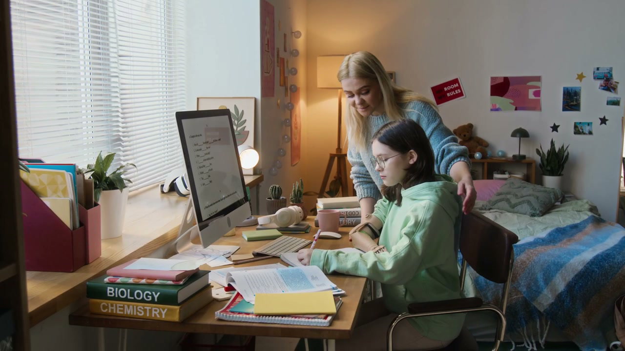 Mother and Daughter Doing Homework