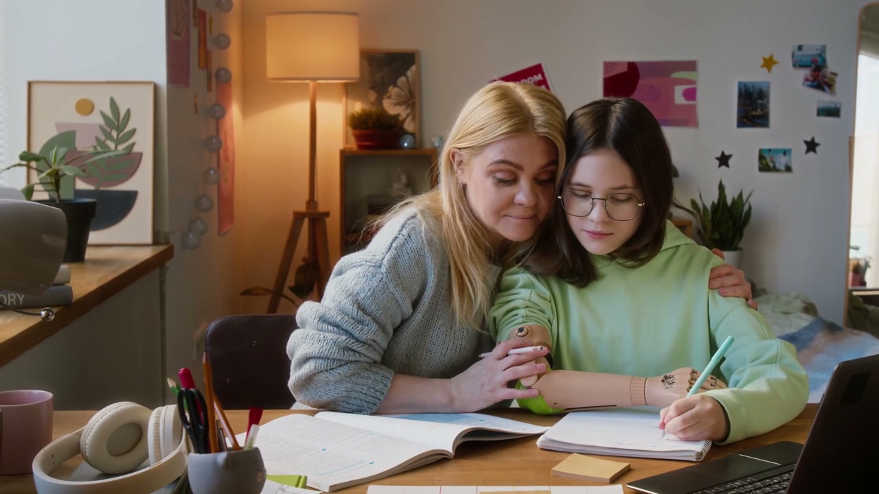 Mother Helps Daughter with Homework