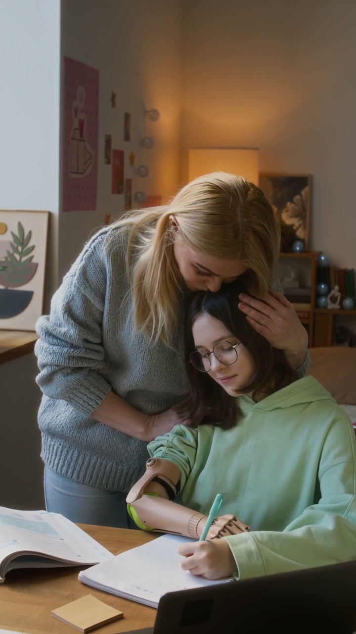 Mother and Daughter Doing Homework Together