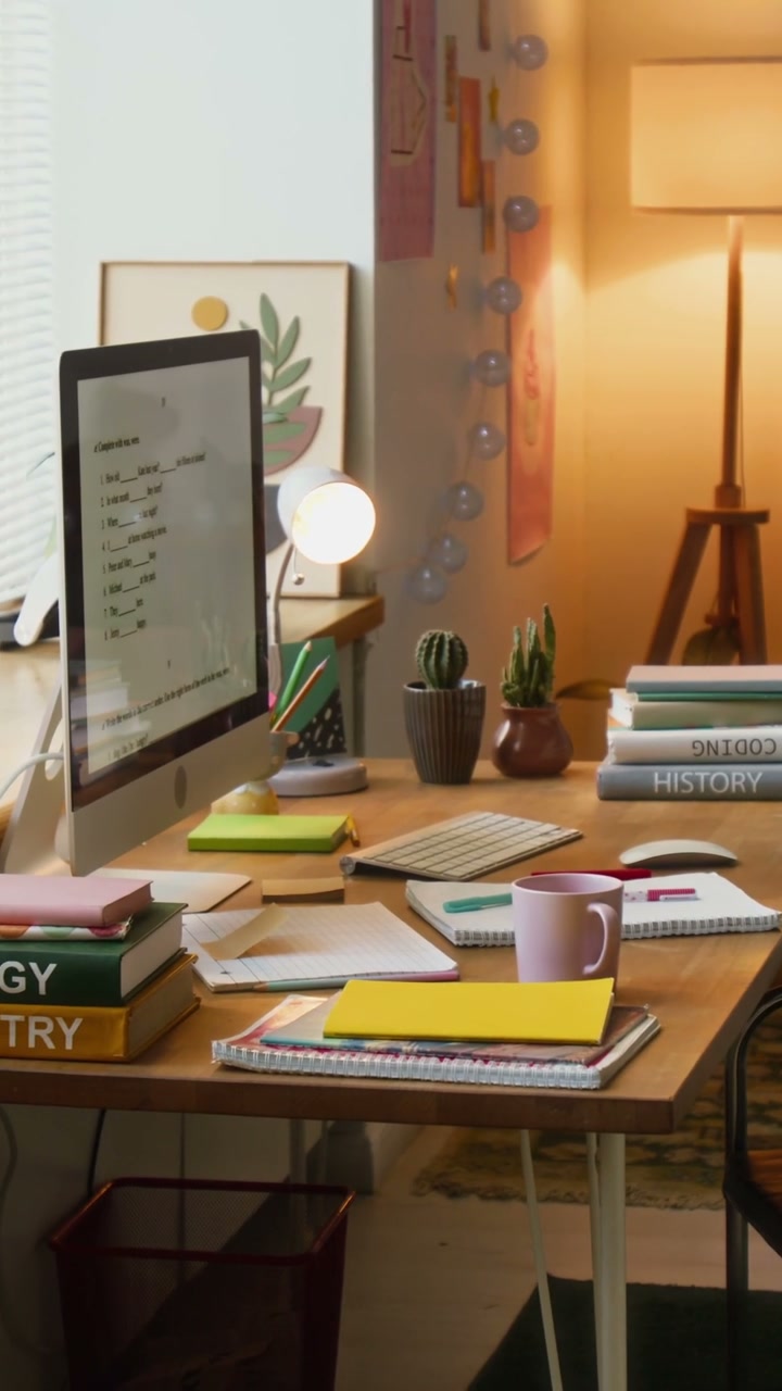 Panned Cozy Student Desk with Computer