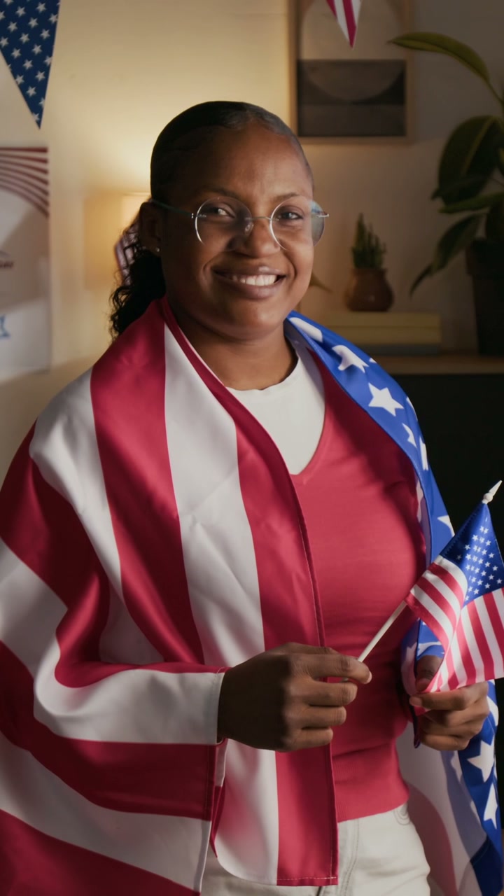 Woman Celebrating Independence Day with US Flag