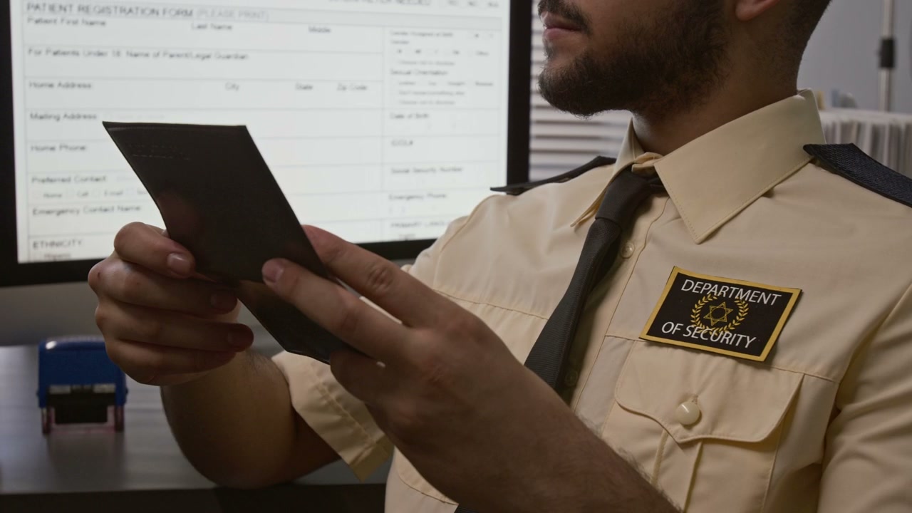 Security Officer Verifying Passport