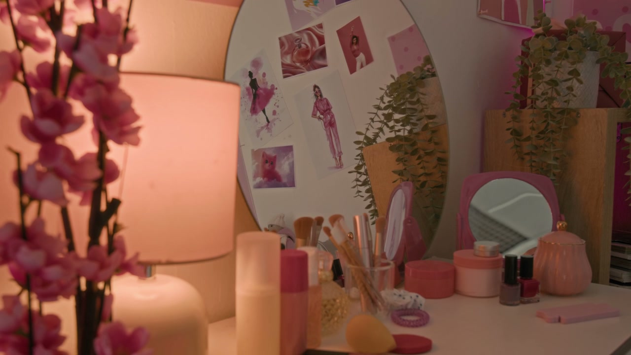 Feminine Pink Vanity Table in a Bedroom