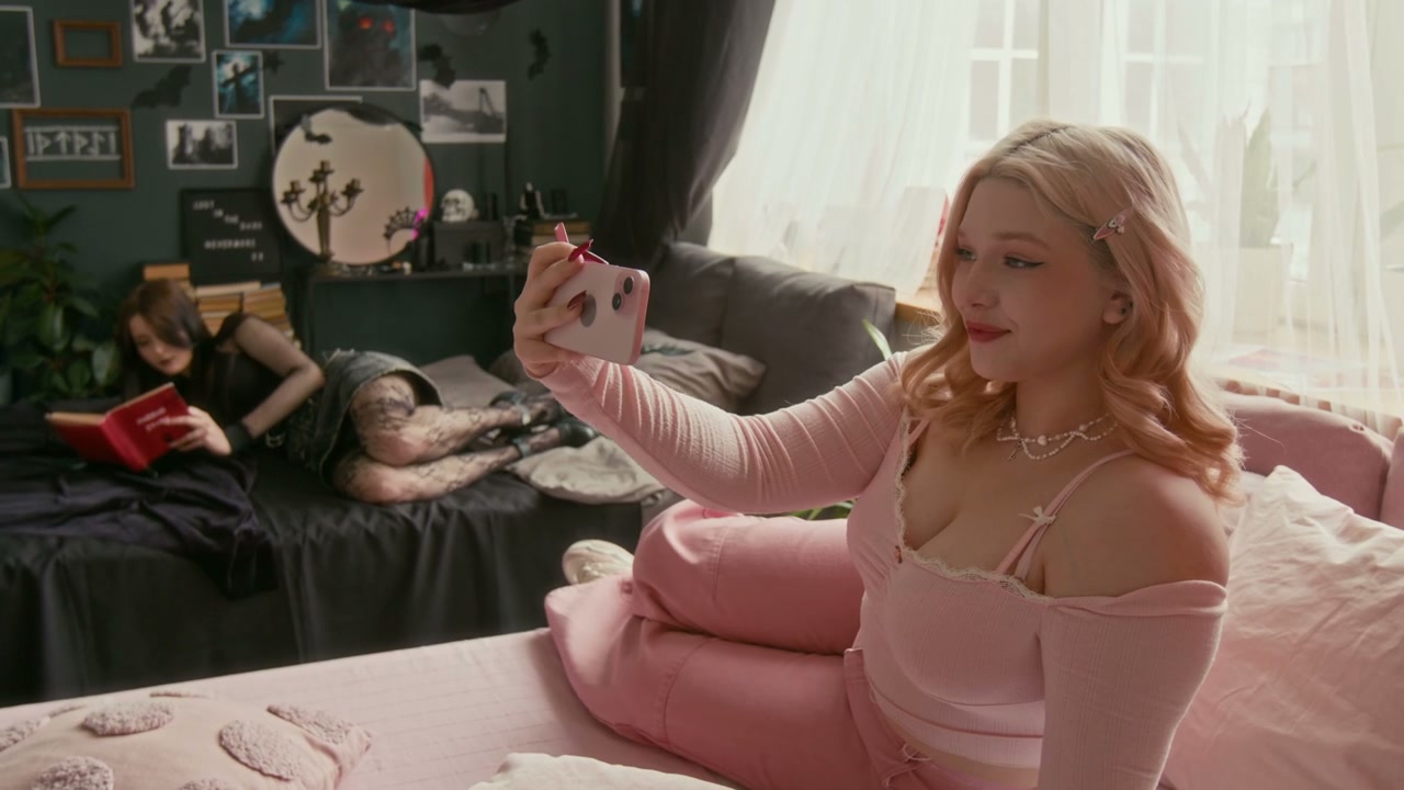 Barbie and Goth Students Taking Selfie