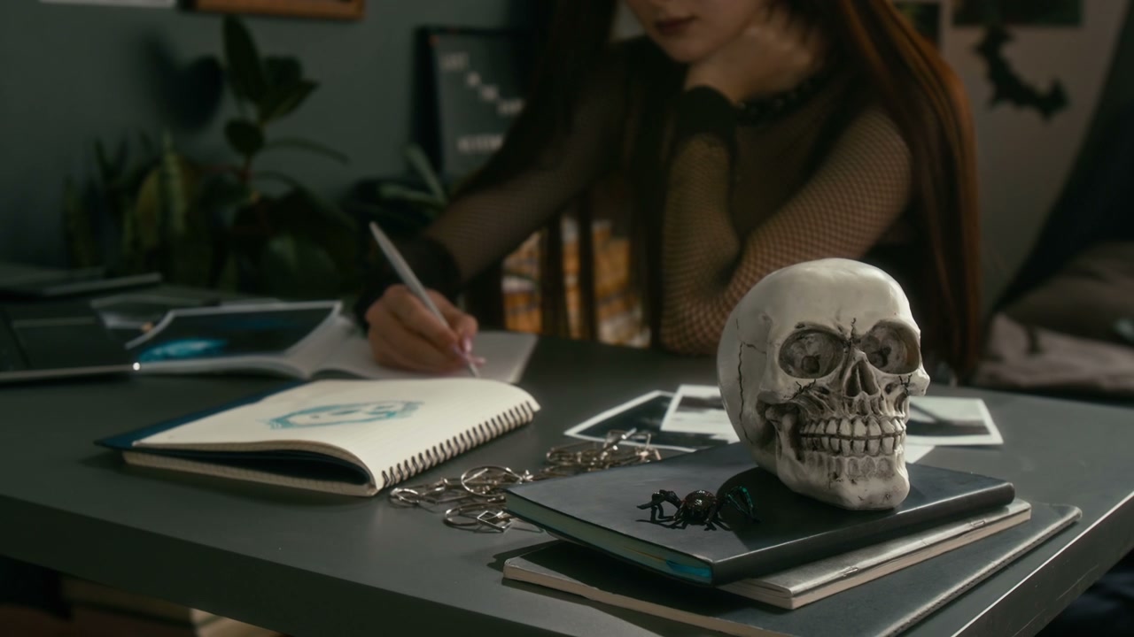 Gothic Student Writing at Desk